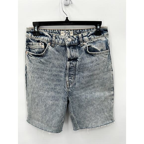 FREE PEOPLE Acid Washed Denim Cuffed Bermuda Raw Hem Cut Off Short // 28 - Picture 1 of 7